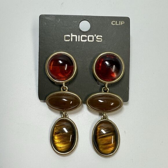 Chicos Glass Stone Triple Drop Earrings New - Picture 1 of 4